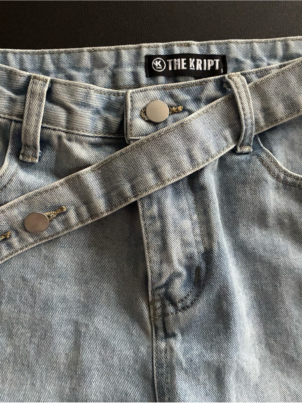 Light Blue Wide Leg Jeans with Belt Detail
